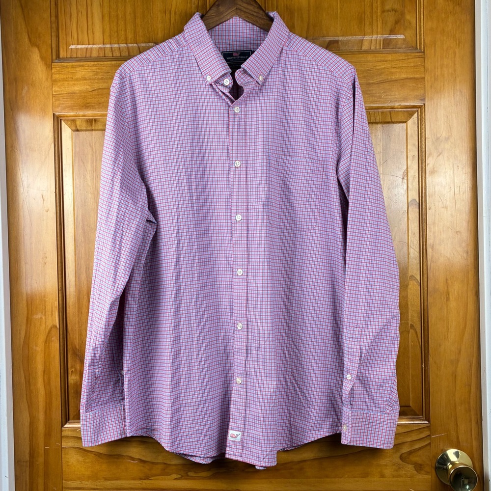 Vineyard Vines Performance Murray Shirt Mens XL Red Blue Check Classic Stretch